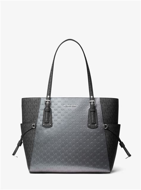 Voyager Small Embossed Patent Leather and Logo Tote Bag